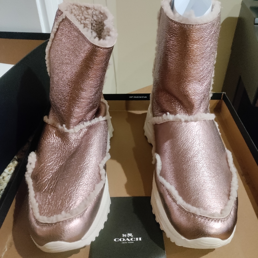 NWB Coach Portia Pink Metallic Shearling-Lined Boots. Retail:$225 - Picture 5 of 16